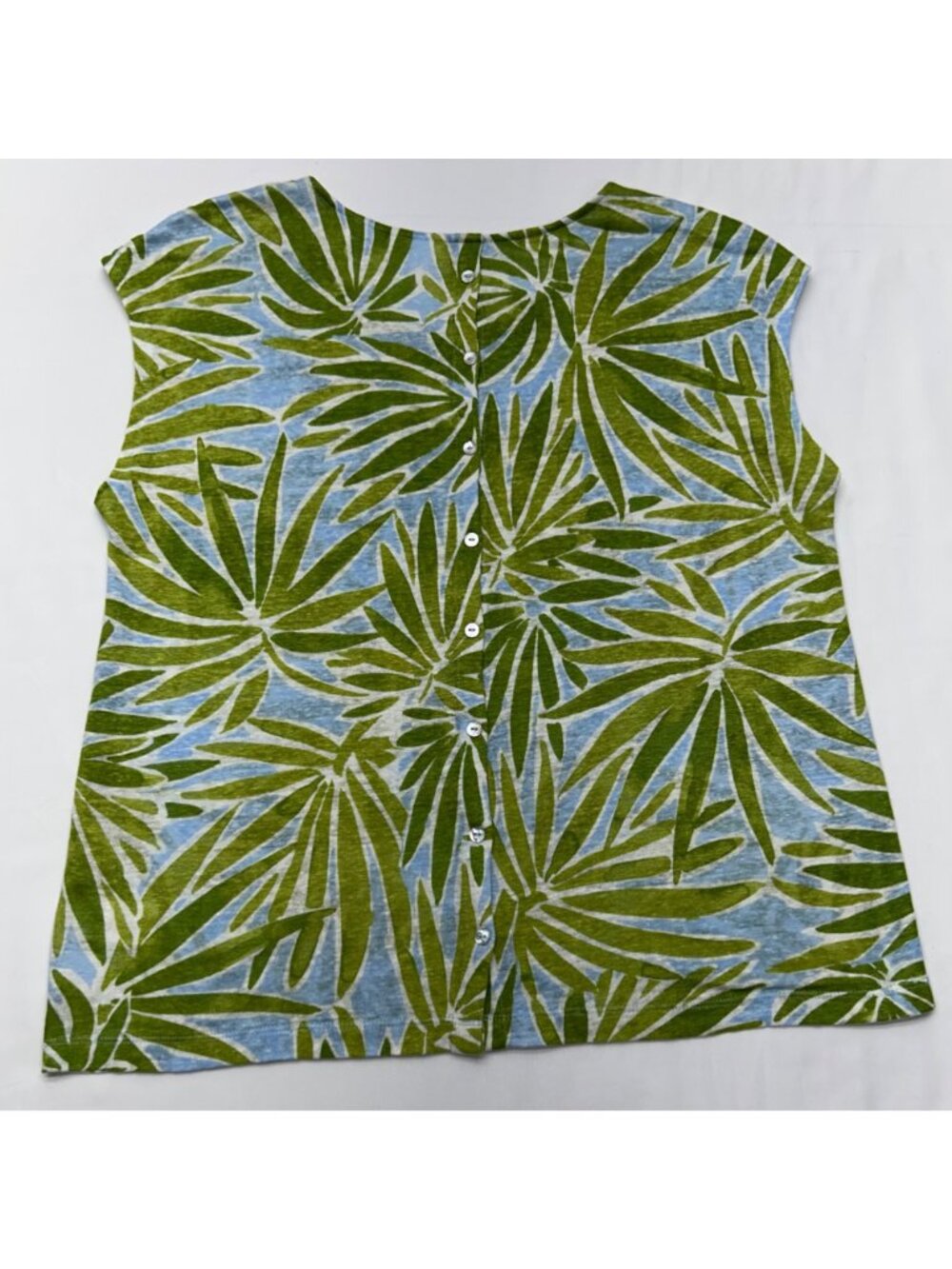 Sigrid Olsen Tropical Leaf Print Linen Top & Wide-Leg Pants Set Green & Blue S - Picture 3 of 16